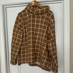 J. Crew Tan and White Cowl Neck Checkered Sweater